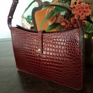 DKNY Brown Leather Croc Embossed Small Purse EUC